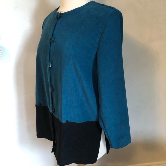 Vintage Darian blazer/blouse teal & black w/decorative button closure Size 12 - Picture 5 of 11